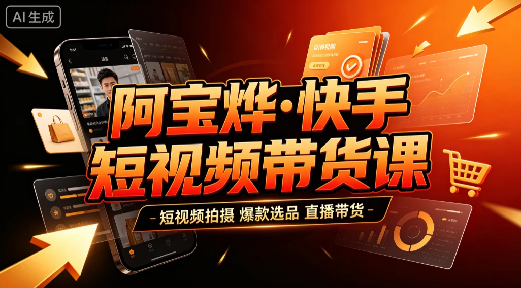 【精】阿宝烨·快手短视频带货课,短视频拍摄、爆款选品、直播带货-副业吧