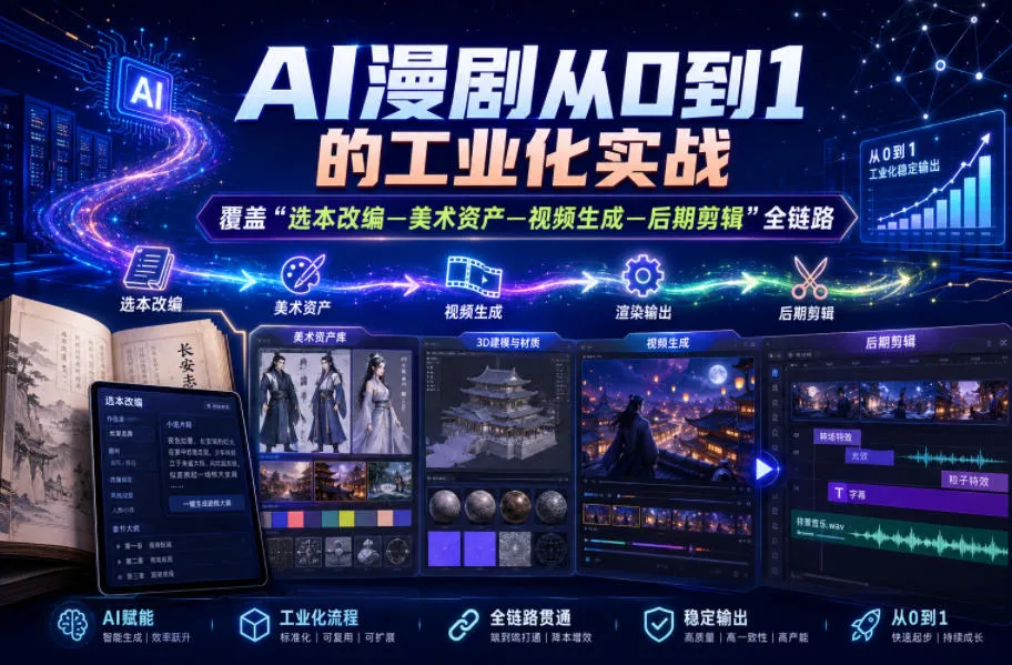 AI漫剧从0到1的工业化实战,覆盖“选本改编—美术资产—视频生成—后期剪辑”全链路(更新6月)-副业吧