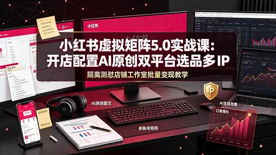 (19521期)小红书虚拟矩阵5.0实战课:开店配置|AI原创|双平台选品|多IP隔离|测怼店铺工作室批量变现实操教学-副业吧