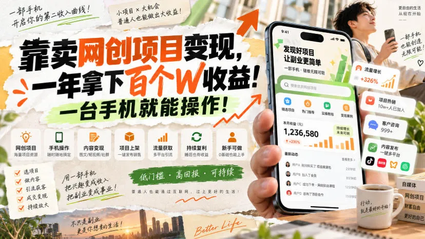 网创小程序虚拟资料变现,一年拿下百万收益,一部手机就可以做,0成本变现副业!-副业吧