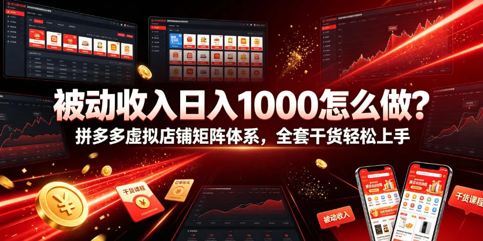 被动收入日入1000怎么做？拼多多虚拟店铺矩阵体系，全套干货轻松上手【揭秘】-副业吧
