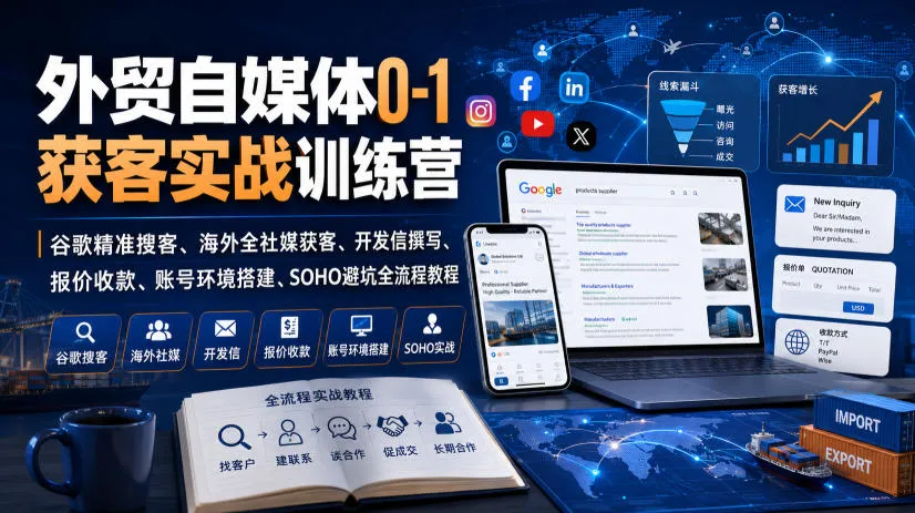 外贸自媒体0-1获客实战训练营|谷歌精准搜客、海外全社媒获客、开发信撰写、报价收款、账号环境搭建、SOHO避坑全流程教程(更新)-副业吧