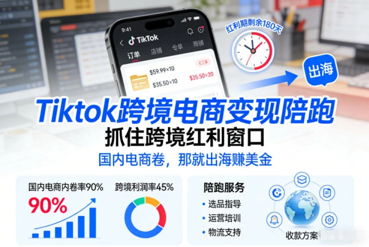 【精】Tiktok跨境电商变现陪跑，抓住跨境红利窗口，国内电商卷，那就出海賺美金-副业吧
