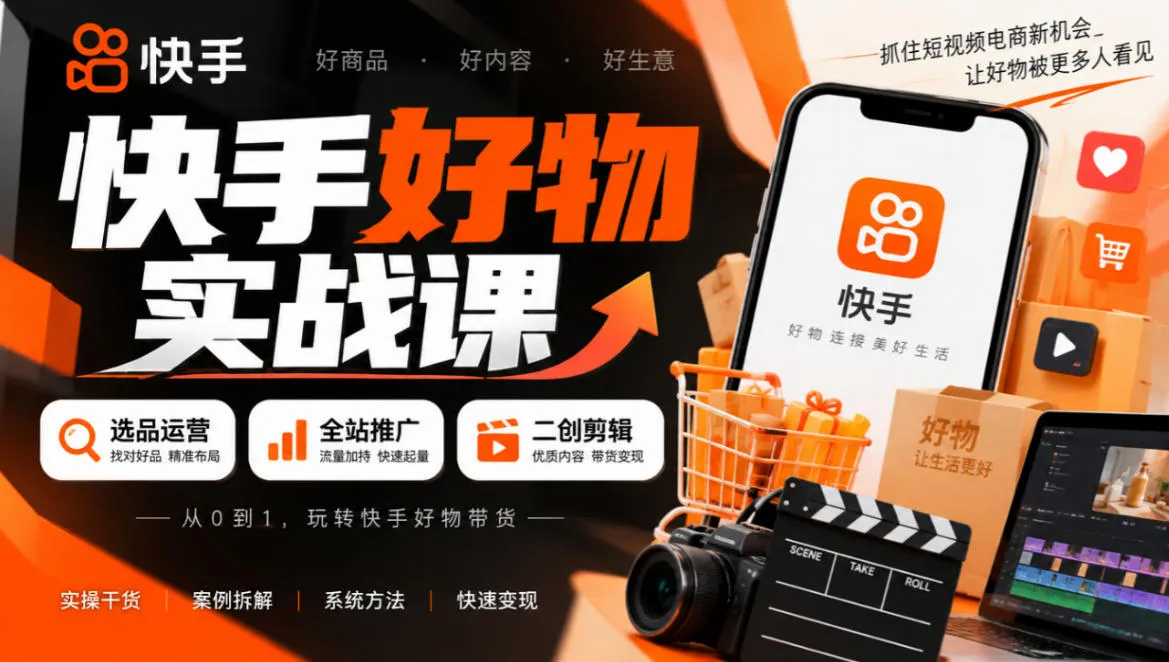 快手好物实战课|选品运营+全站推广+二创剪辑带货变现-副业吧