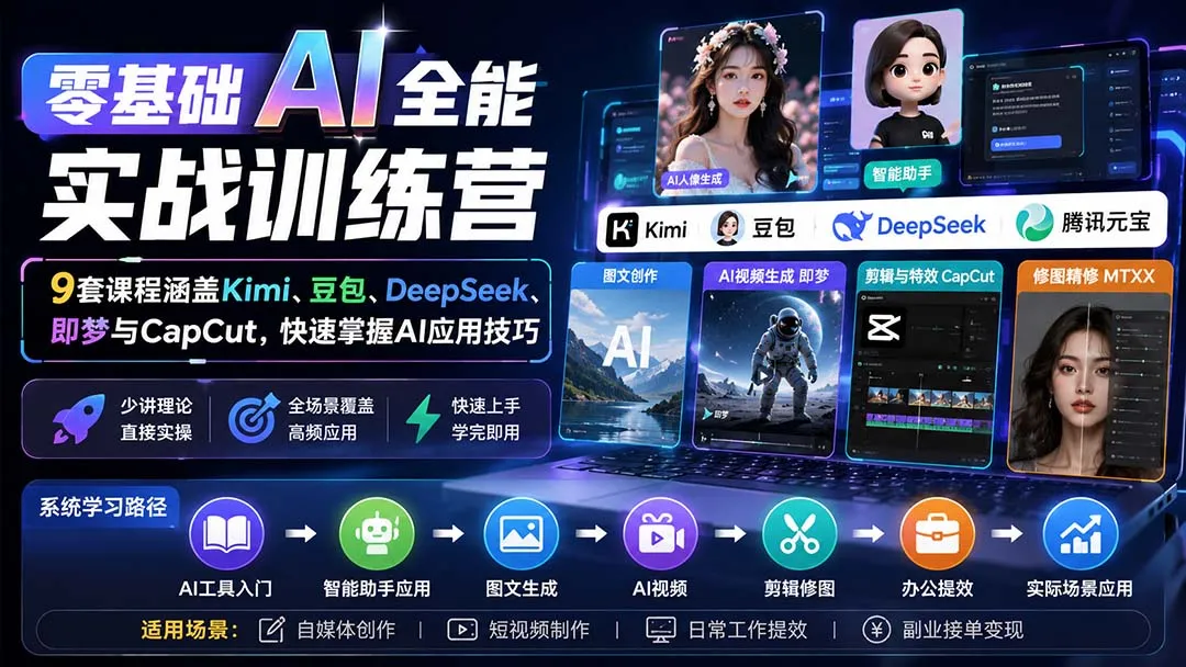 零基础AI全能实战训练营:9套课程涵盖Kimi、豆包、DeepSeek、即梦与CapCut,快速掌握AI应用技巧-副业吧