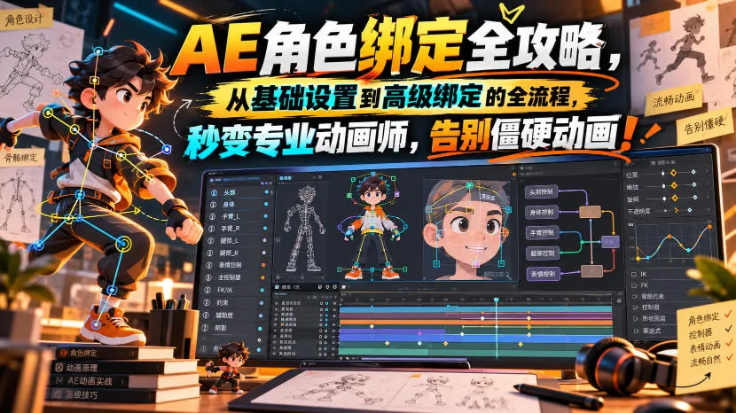 【无水印】AE角色绑定全攻略,从基础设置到高级绑定的全流程,秒变专业动画师,告别僵硬动画!【原创双语字幕】-副业吧