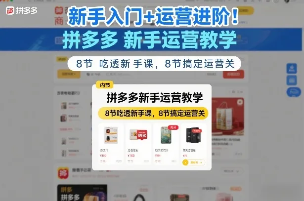 新手入门+运营进阶！拼多多新手运营教学，8节吃透新手课，8节搞定运营关-副业吧