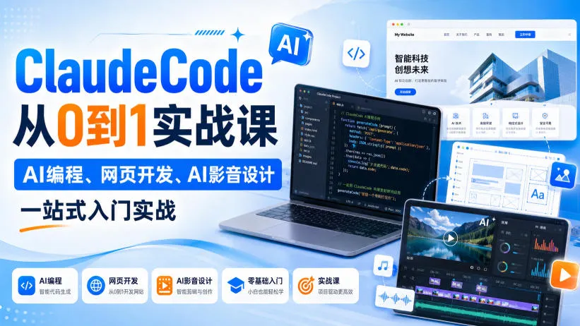 【精】Claude Code从0到1实战课，AI编程、网页开发、AI影音设计一站式入门实战（更新）-副业吧