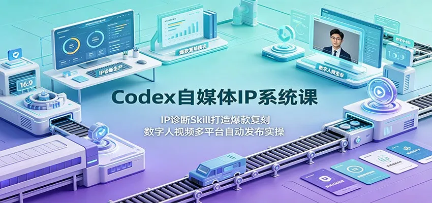 Codex自媒体IP系统课:IP诊断Skill打造爆款复刻,数字人视频多平台自动发布实操-副业吧