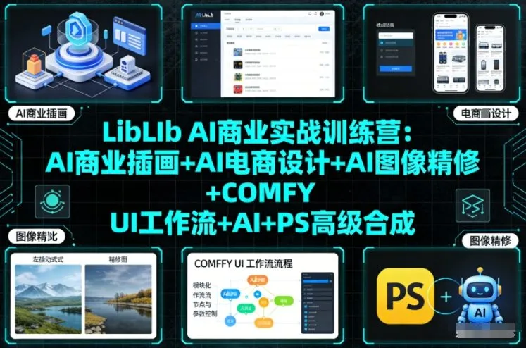 LibLIb AI商业实战训练营:AI商业插画+AI电商设计+AI图像精修+COMFY UI工作流+AI+PS高级合成-副业吧