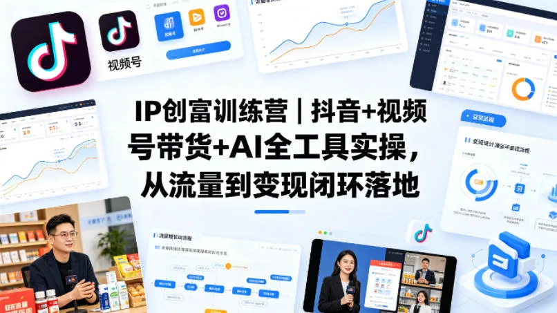 IP创富训练营｜抖音+视频号带货+AI全工具实操，从流量到变现闭环落地-副业吧