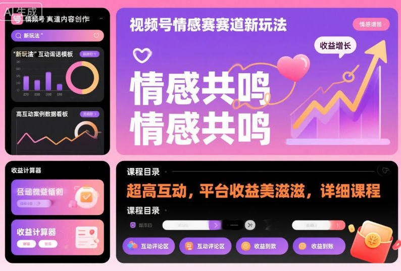 视频号情感赛道新玩法，超高互动，平台收益美滋滋，详细课程-副业吧