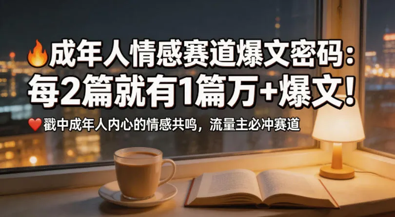 公众号流量主成年人情感心理赛道，流量最大，受众最广的主流赛道之一，平均每2篇就有1篇万爆文章-副业吧