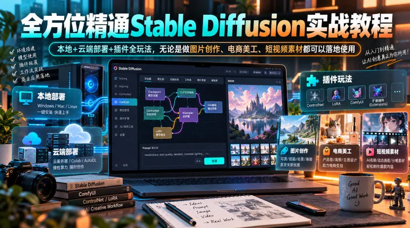 全方位精通Stable Diffusion实战教程｜本地+云端部署+插件全玩法，无论是做图片创作、电商美工、短视频素材都可以落地使用-副业吧
