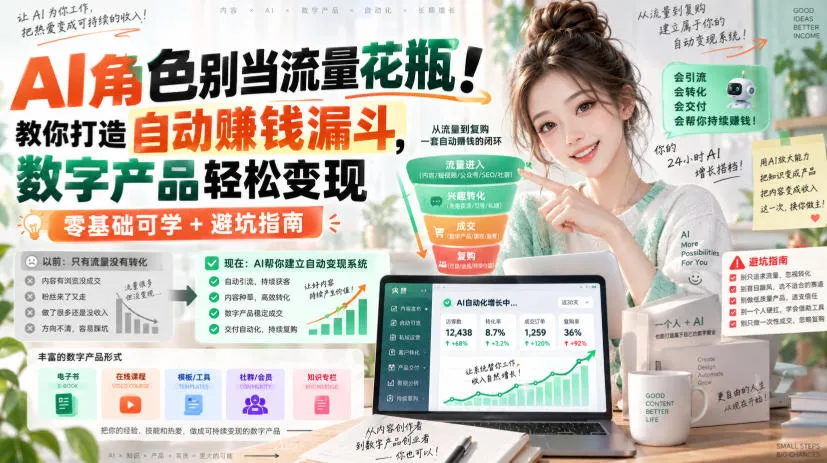 AI角色别当流量花瓶！教你打造自动賺钱漏斗，数字产品轻松变现(零基础可学+避坑指南)【原创双语字幕】-副业吧