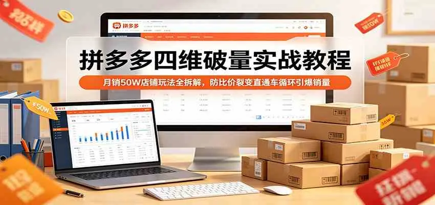 拼多多四维破量实战教程:月销50W店铺玩法全拆解,防比价裂变直通车循环引爆销量-副业吧