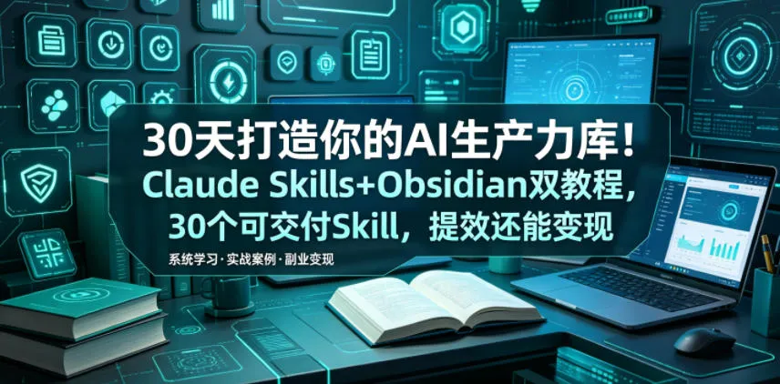 30天打造你的AI生产力库!Claude Skills+Obsidian 双教程,30 个可交付 Skill,提效还能变现-副业吧