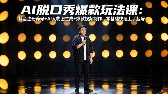 【精】AI脱口秀爆款玩法课：抖音注册养号+AI人物图生成+爆款视频制作，零基础快速上手起号-副业吧