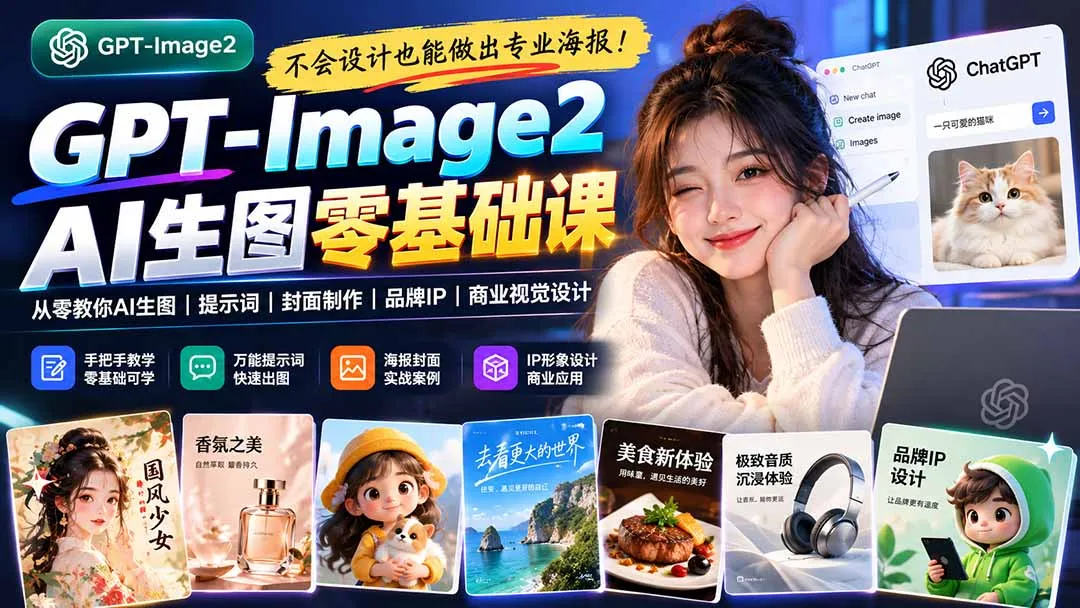 不会设计也能做出专业海报!GPT-Image2从零教你AI生图、提示词、封面制作、品牌IP与商业视觉设计-副业吧