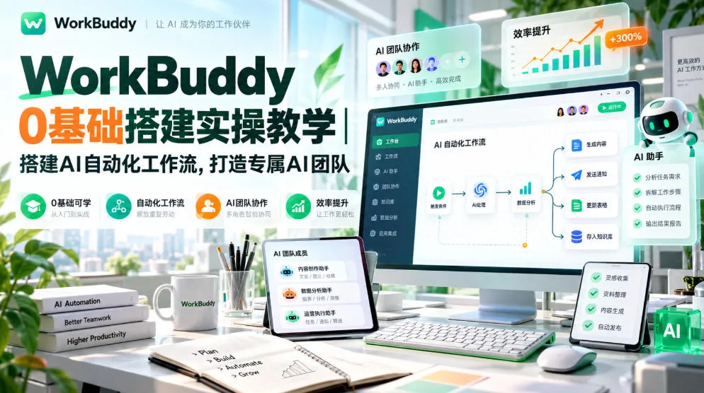 WorkBuddy 0基础搭建实操教学|搭建AI自动化工作流,打造专属AI团队-副业吧