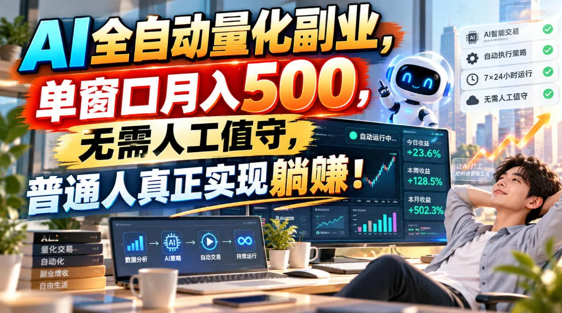 AI全自动量化副业，单窗口月入500，无需人工值守，普通人真正实现躺賺！-副业吧