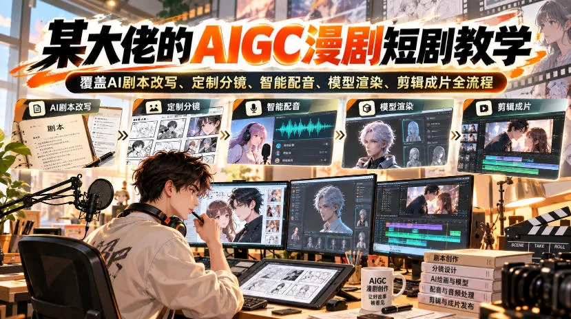 某大佬的AIGC漫剧短剧教学，覆盖AI剧本改写、定制分镜、智能配音、模型渲染、剪辑成片全流程-副业吧