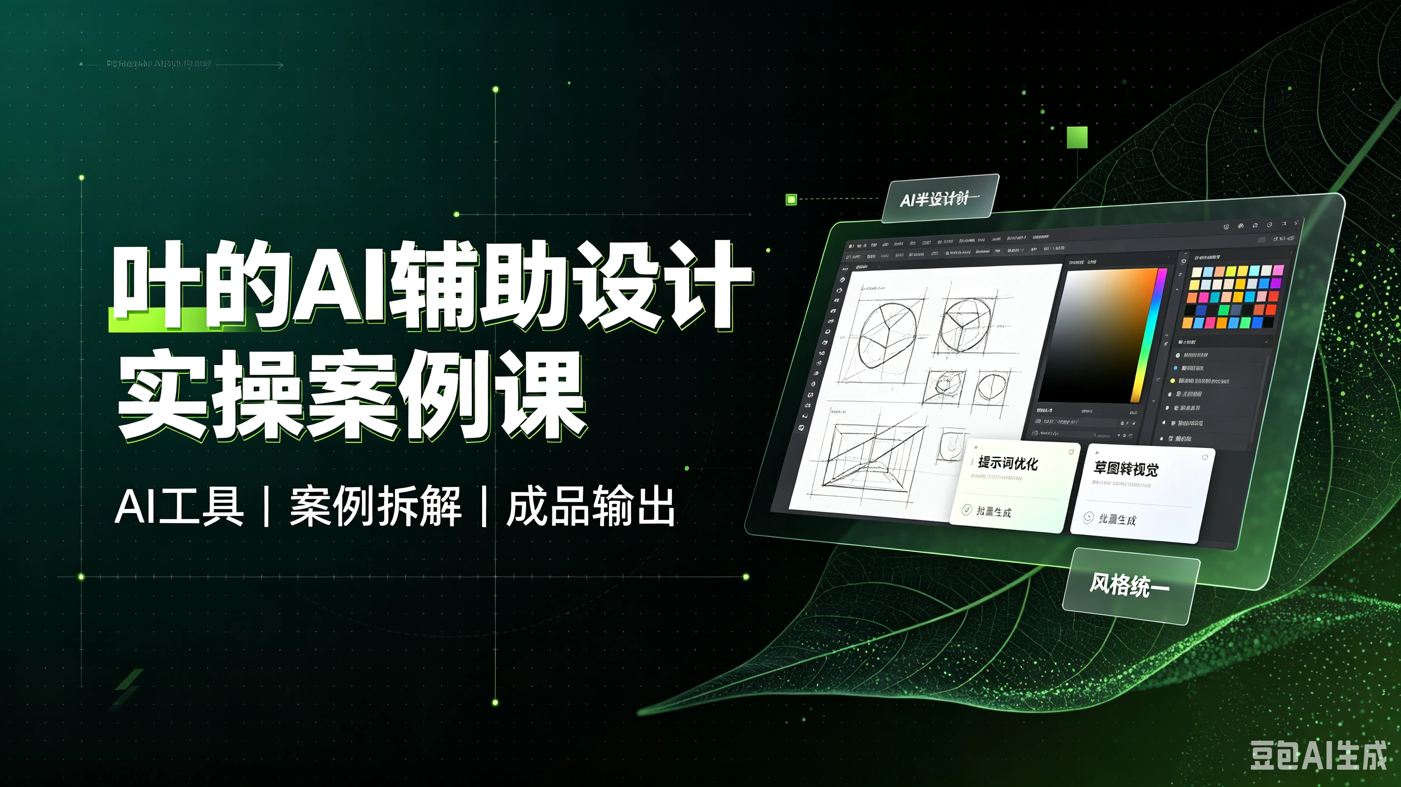 【精】叶的AI辅助设计实操案例课，AI工具、案例拆解、成品输出-副业吧
