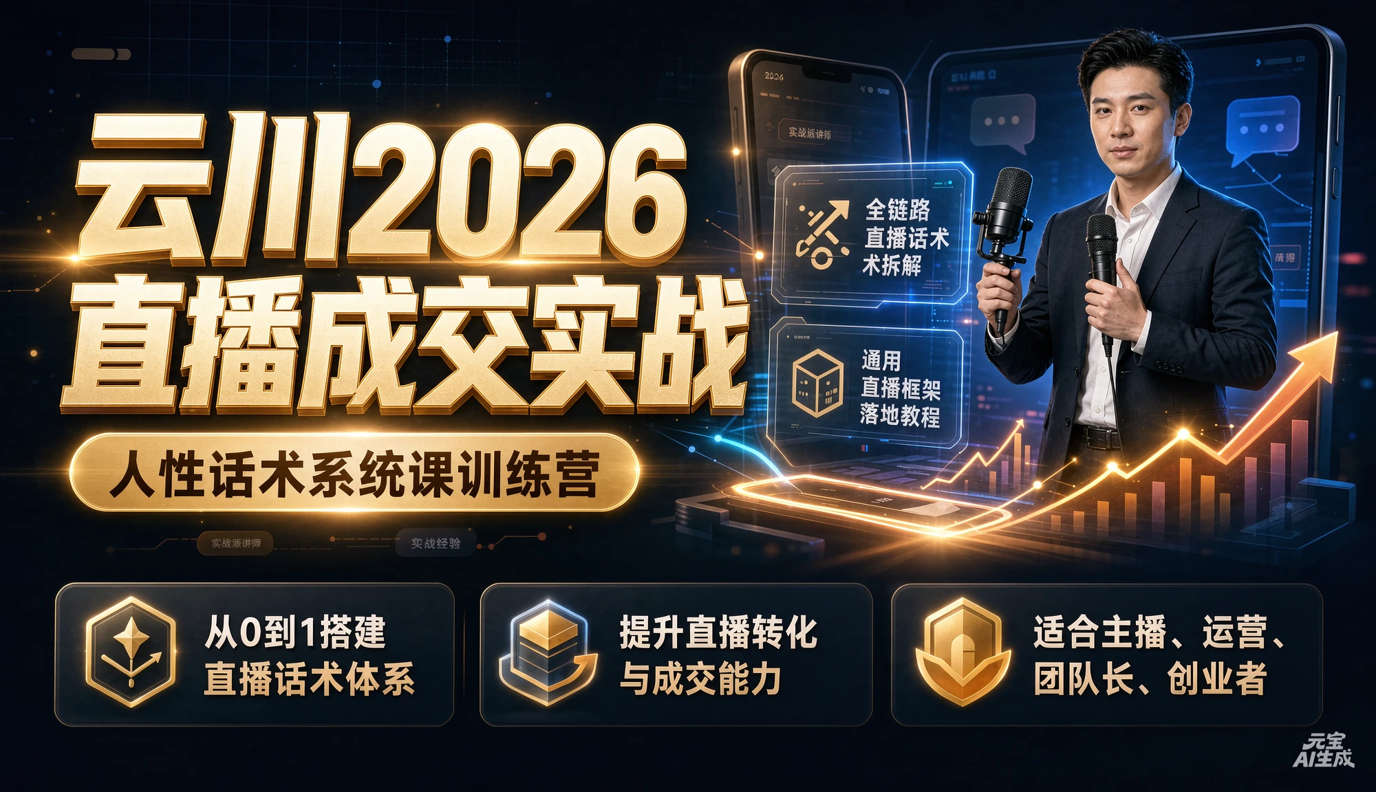 【精】云川2026直播成交实战:人性话术系统课训练营,全链路直播话术拆解,通用直播框架落地教程-副业吧