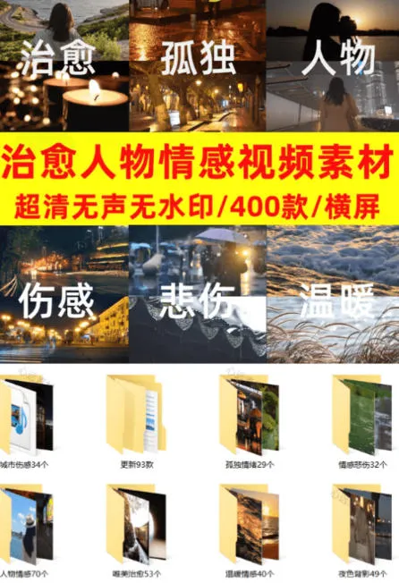 爆款短视频常用视频素材!抖音治愈伤感人物情感视频素材,400款合集,无声无水印,视频感氛围拉满-副业吧