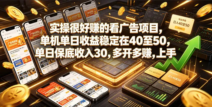 实操很好賺的看广告项目，单机单日收益稳定在40至50，单日保底收入30，多开多賺，上手就能变现【揭秘】-副业吧