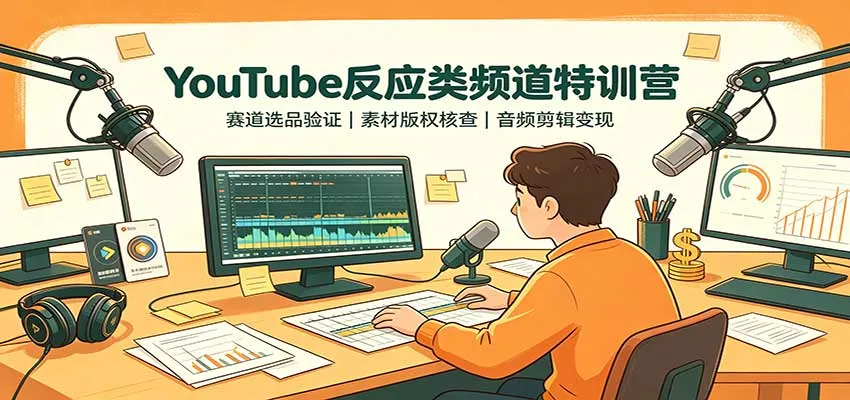 YouTube反应类频道特训营:赛道选品验证,素材版权核查,音频剪辑变现-副业吧