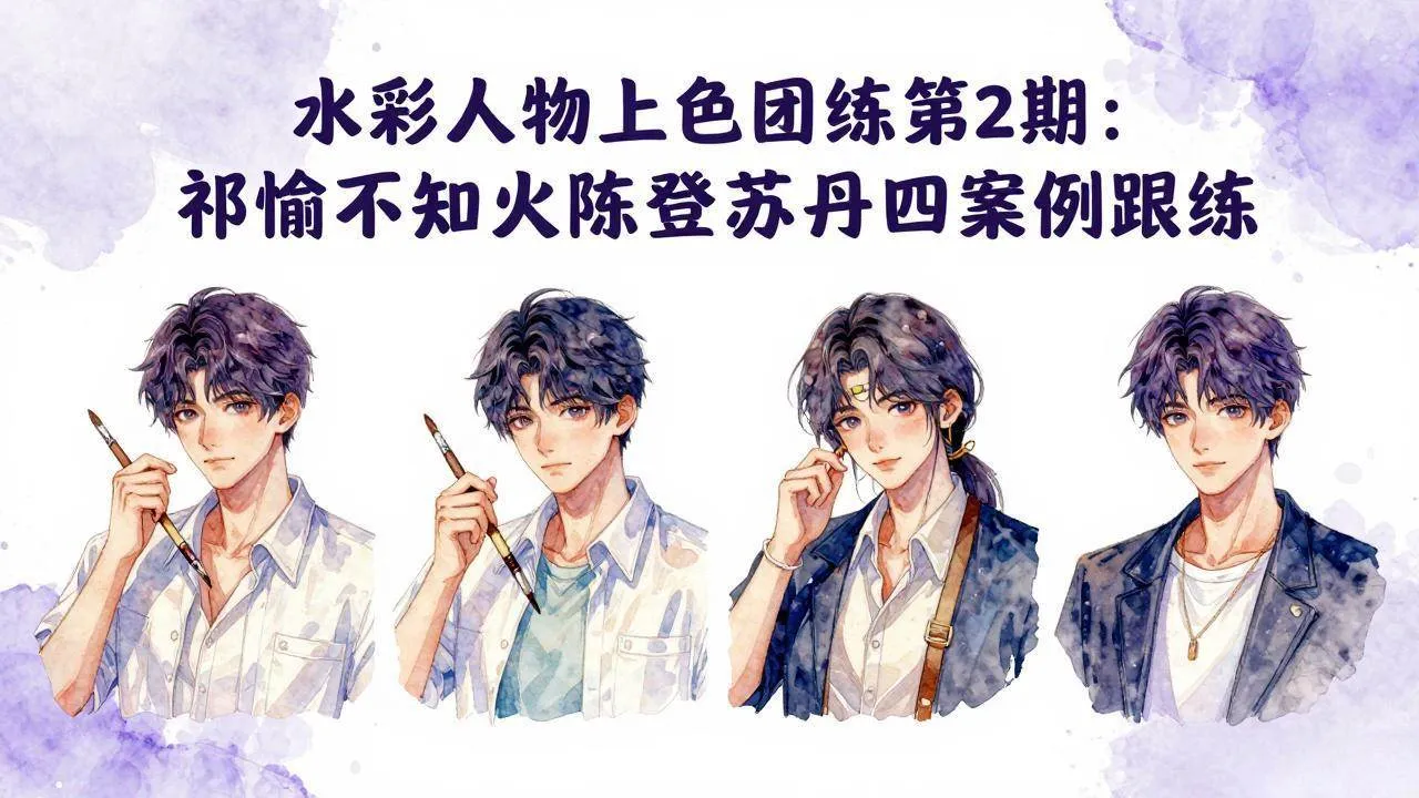 （17954期）水彩人物上色团练第2期：祁煜不知火陈登苏丹四案例跟练，手把手提升绘画能力-副业吧