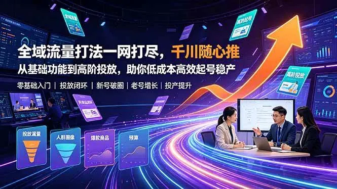 (19242期)全域流量打法一网打尽,千川随心推从基础功能到高阶投放,助你低成本高效起号稳产-副业吧