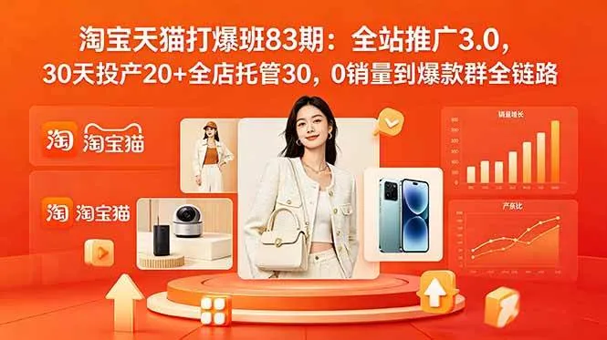 (18920期)2026淘宝天猫打爆班83期:全站推广3.0,30天投产20+全店托管30,0销量到爆款群全链路-副业吧