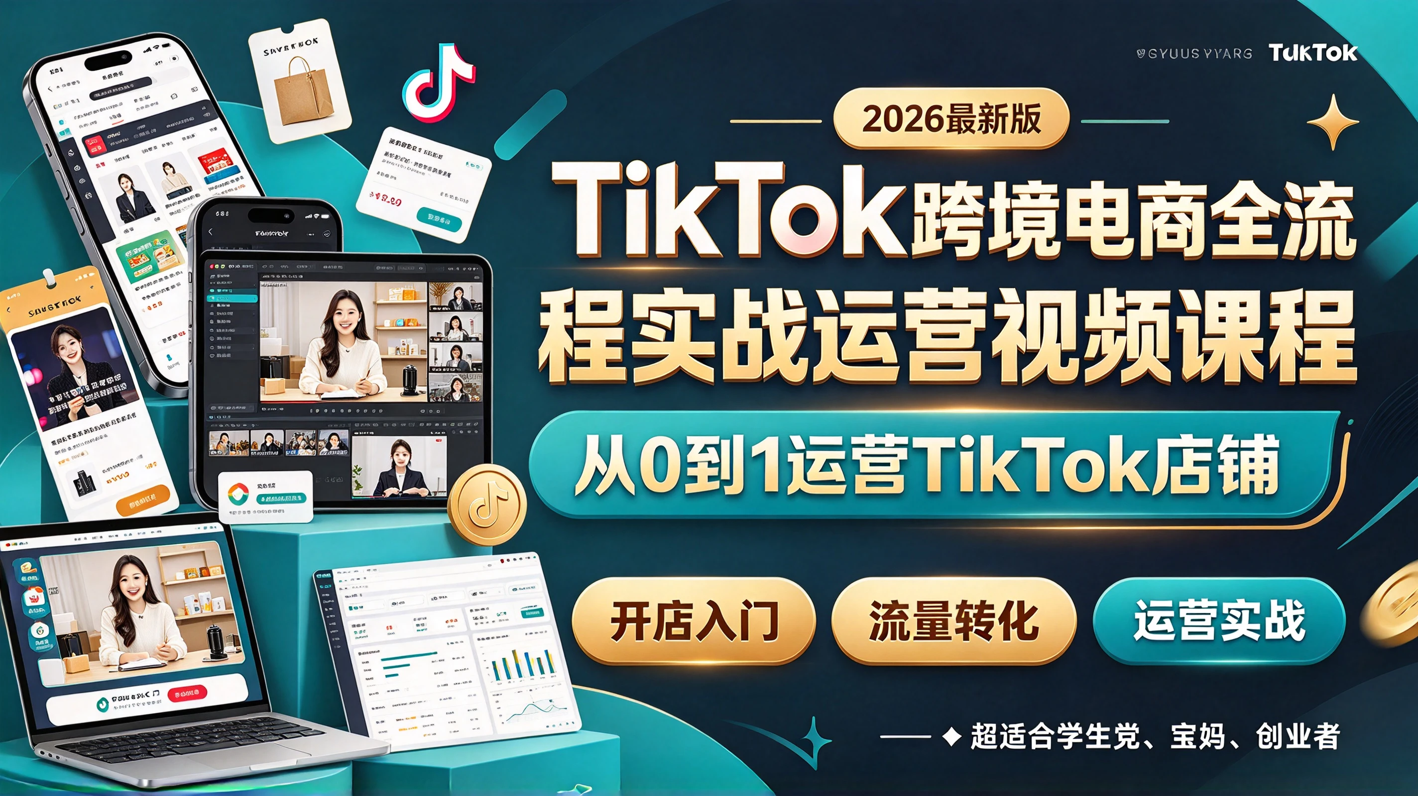 【精】2026最新版TikTok跨境电商全流程实战运营视频课程,从0到1运营TikTok店铺,超适合学生党、宝妈、创业者-副业吧