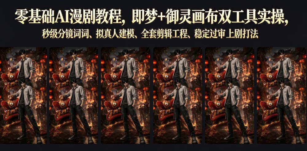零基础AI漫剧教程，即梦+御灵画布双工具实操，秒级分镜提示词、拟真人建模、全套剪辑工程、稳定过审上剧打法-副业吧