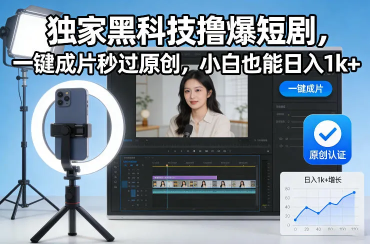 独家黑科技撸爆短剧，一键成片秒过原创，小白也能日入1k+【揭秘】-副业吧