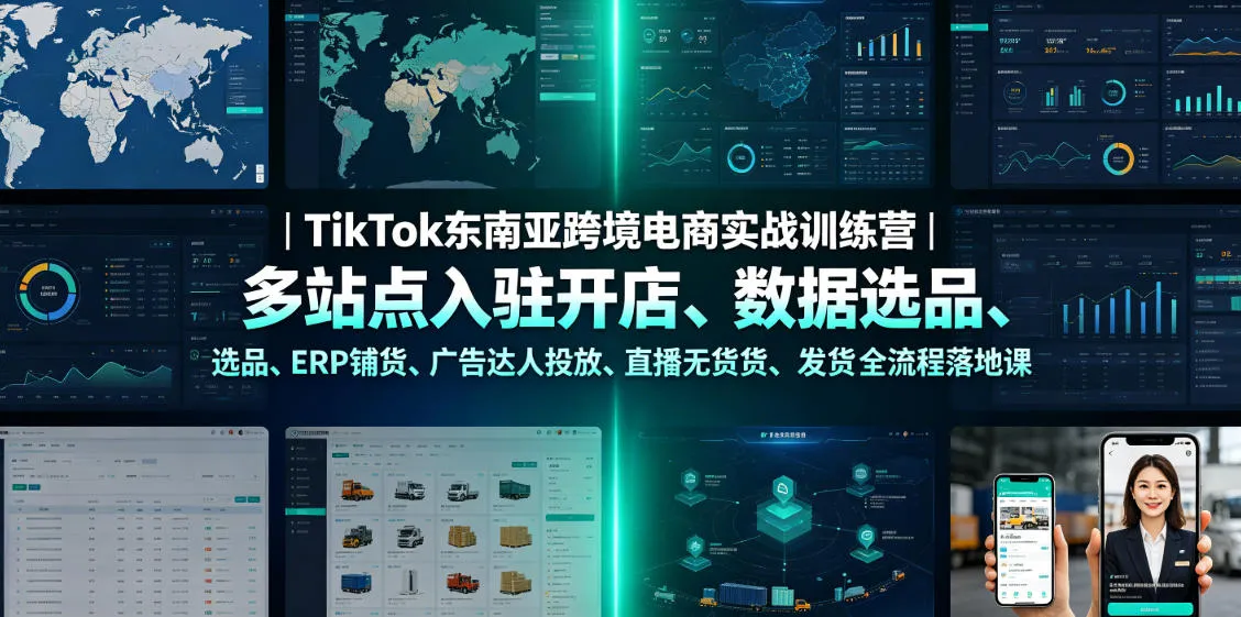 TikTok东南亚跨境电商实战训练营|多站点入驻开店、数据选品、ERP铺货、广告达人投放、直播无货源发货全流程落地课-副业吧