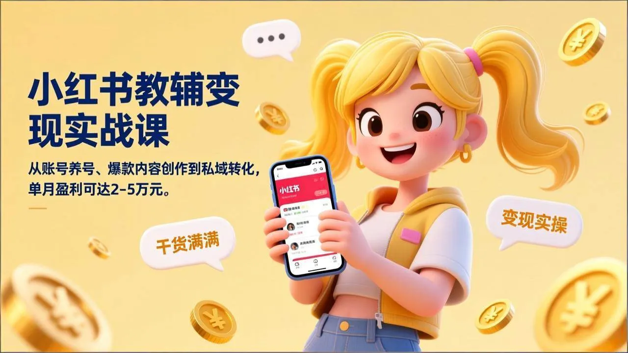 （17334期）小红书教辅变现实战课，从账号养号、爆款内容创作到私域转化，单月盈利可达2-5万元-副业吧