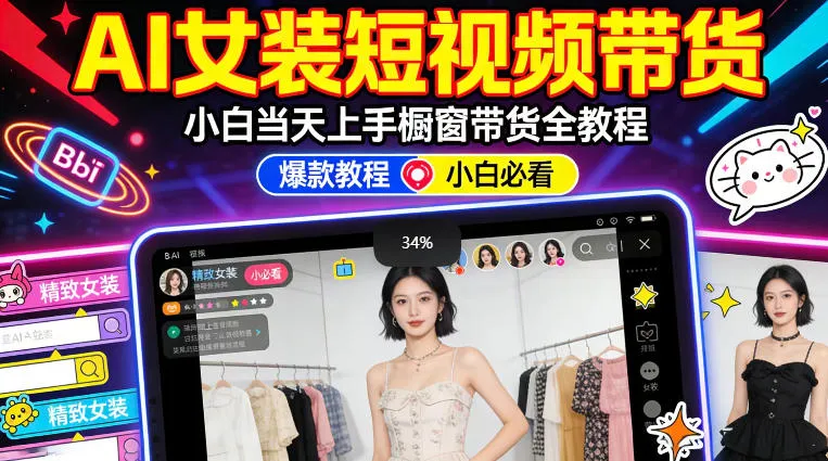 AI女装短视频橱窗带货：小白零门槛当天上手，高佣金爆款轻松賺！-副业吧