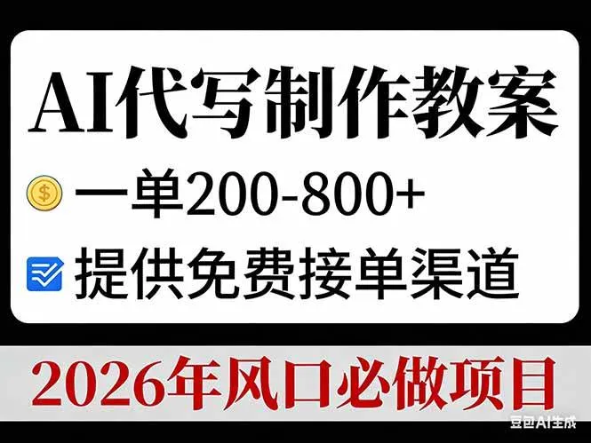 (17096期)AI代写制作教案,一单200-800+,提供免费接单渠道,2026年风口必做项目-副业吧