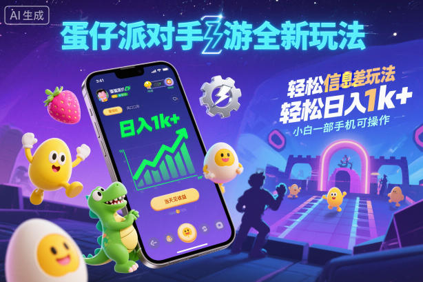 蛋仔派对手游全新玩法,轻松日入1k+,风口信息差玩法,当天见收益,小白一部手机可操作-副业吧