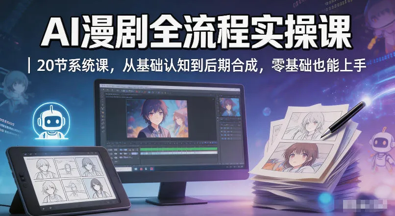 AI漫剧全流程实操课｜20节系统课，从基础认知到后期合成，零基础也能上手-副业吧