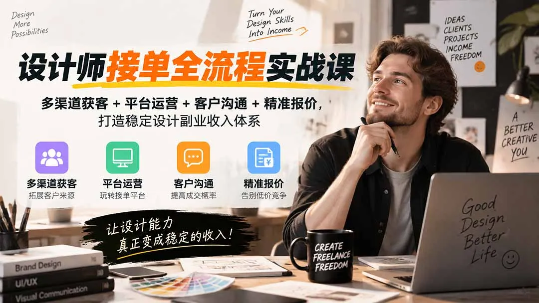 设计师接单全流程实战课-无水印|多渠道获客+平台运营+客户沟通+精准报价,打造稳定设计副业收入体系-副业吧