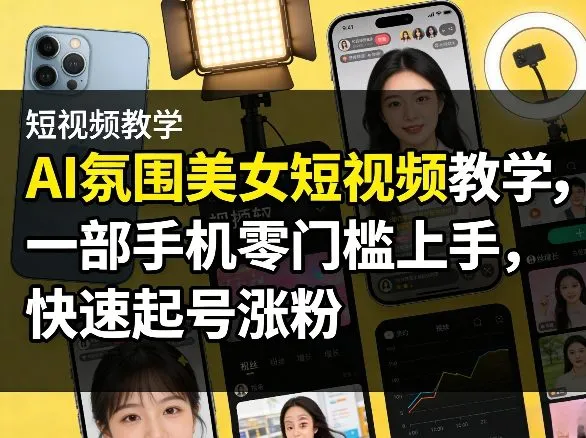 AI氛围美女短视频教学，一部手机零门槛上手，快速起号涨粉-副业吧