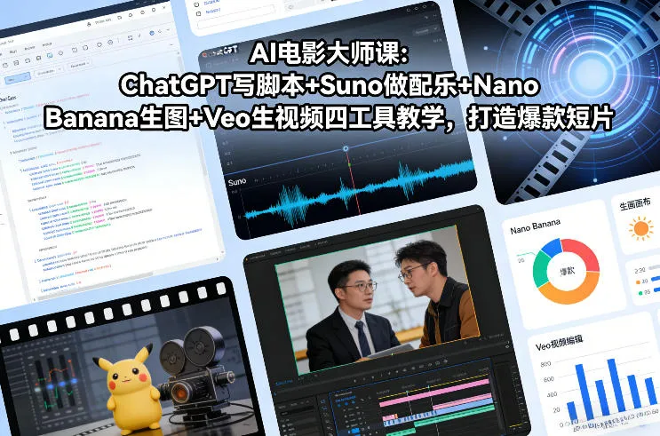 【精】AI电影大师课：ChatGPT写脚本+Suno做配乐+Nano Banana生图+Veo生视频，打造爆款短片-副业吧