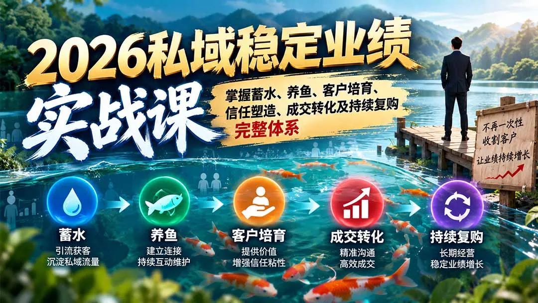 2026私域稳定业绩实战课:掌握蓄水、养鱼、客户培育、信任塑造、成交转化及持续复购完整体系-副业吧