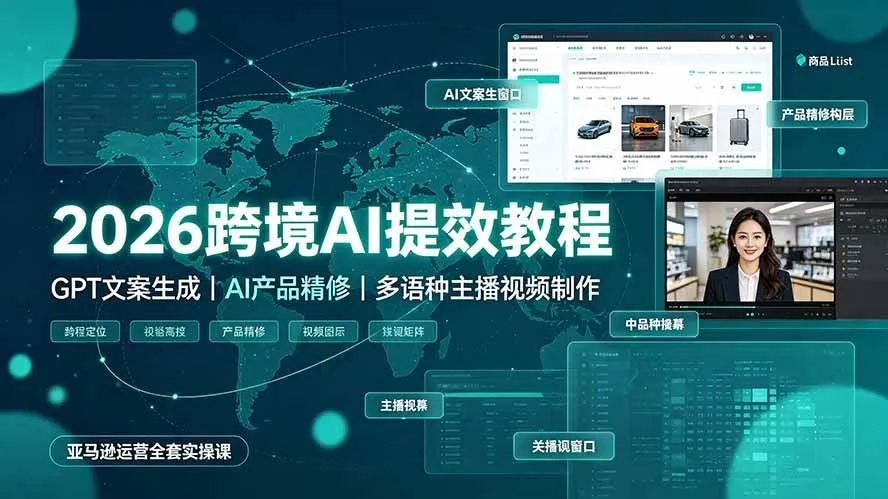 （19286期）2026跨境AI提效教程·GPT文案生成｜AI产品精修｜多语种主播视频制作，亚马逊运营全套实操课-副业吧