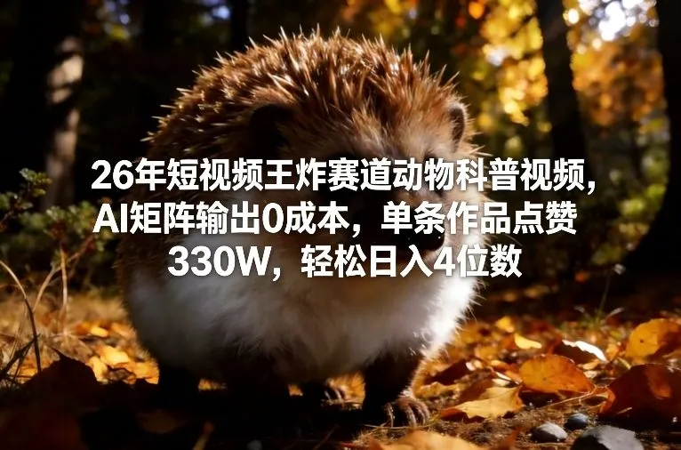 26年短视频王炸赛道动物科普视频，AI矩阵输出0成本，单条作品点赞330W，轻松日入4位数-副业吧