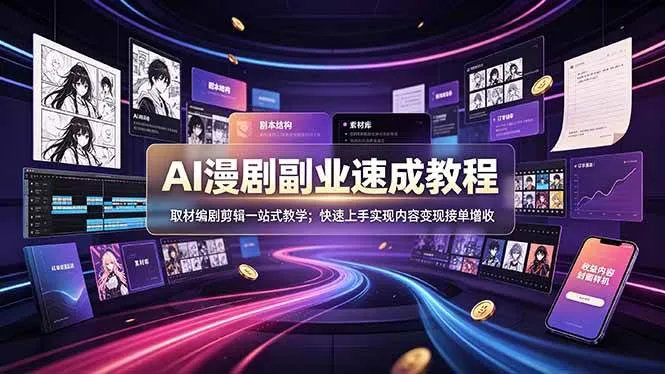 (19157期)AI漫剧副业速成教程,取材编剧剪辑一站式教学;快速上手实现内容变现接单增收-副业吧